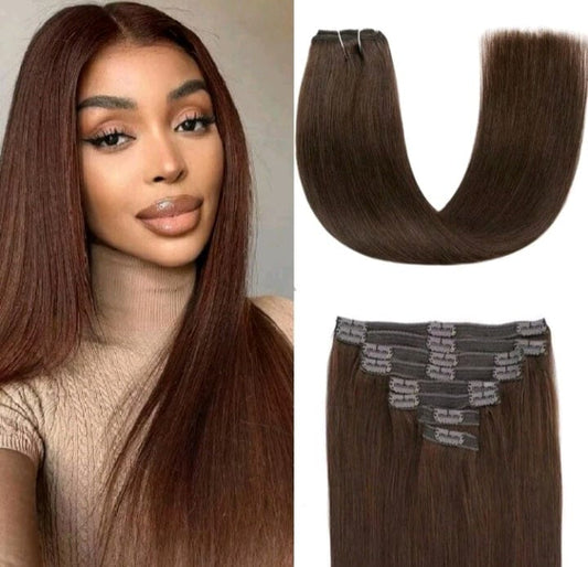 Straight Choclate Brown Clip-in Extensions